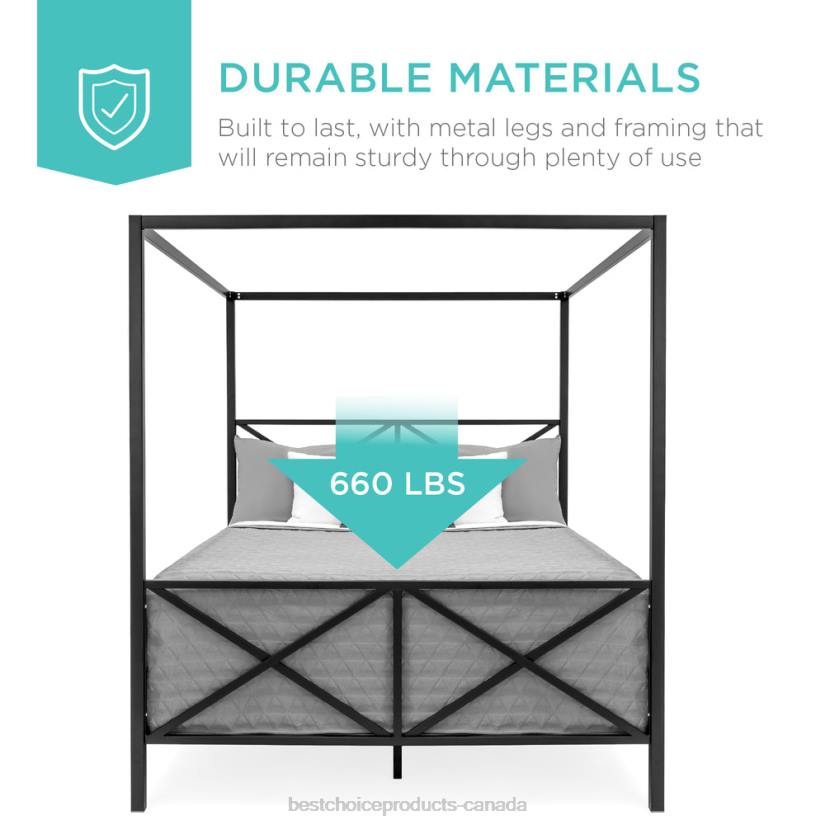 4LT21300 White Best Choice Products 4-Post Queen Size Modern Metal Canopy Bed Frame w/ Headboard, Footboard