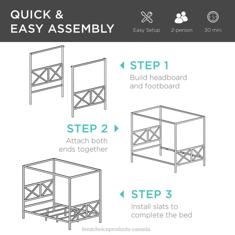 4LT21300 White Best Choice Products 4-Post Queen Size Modern Metal Canopy Bed Frame w/ Headboard, Footboard