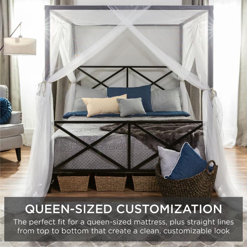 4LT21300 White Best Choice Products 4-Post Queen Size Modern Metal Canopy Bed Frame w/ Headboard, Footboard