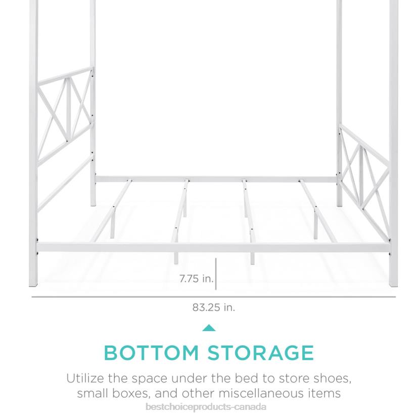 4LT21300 White Best Choice Products 4-Post Queen Size Modern Metal Canopy Bed Frame w/ Headboard, Footboard
