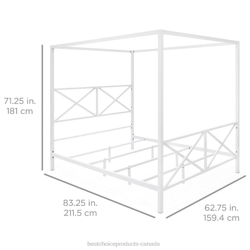 4LT21300 White Best Choice Products 4-Post Queen Size Modern Metal Canopy Bed Frame w/ Headboard, Footboard