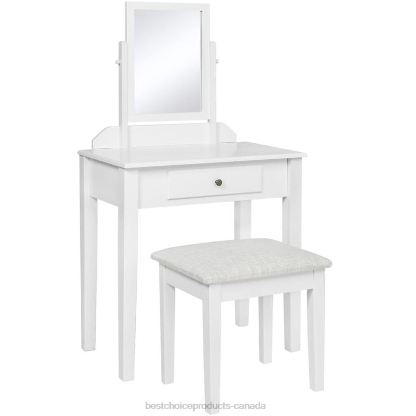 4LT21302 White Best Choice Products Bathroom Vanity Table Set w/ Stool