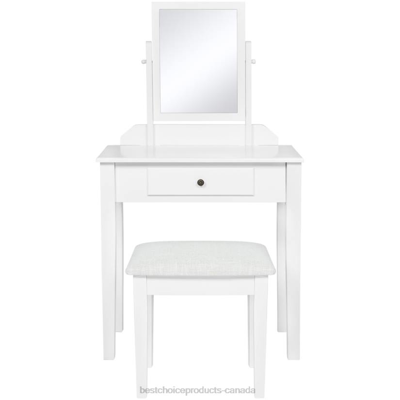 4LT21302 White Best Choice Products Bathroom Vanity Table Set w/ Stool
