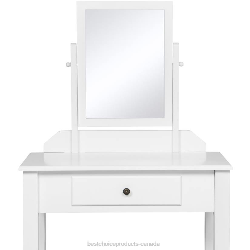 4LT21302 White Best Choice Products Bathroom Vanity Table Set w/ Stool