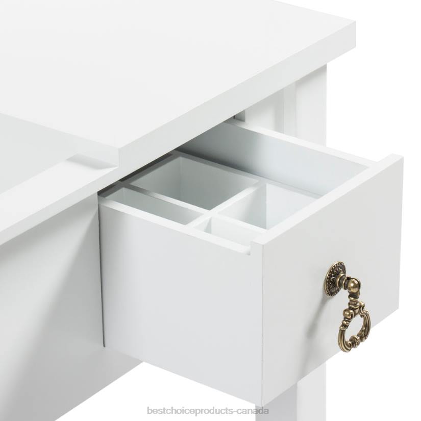 4LT21303 White Best Choice Products Bathroom Vanity Table Set w/ Square Mirror, Stool