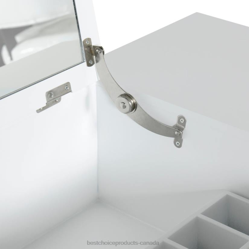 4LT21303 White Best Choice Products Bathroom Vanity Table Set w/ Square Mirror, Stool