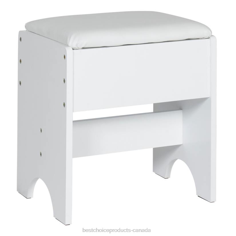 4LT21303 White Best Choice Products Bathroom Vanity Table Set w/ Square Mirror, Stool