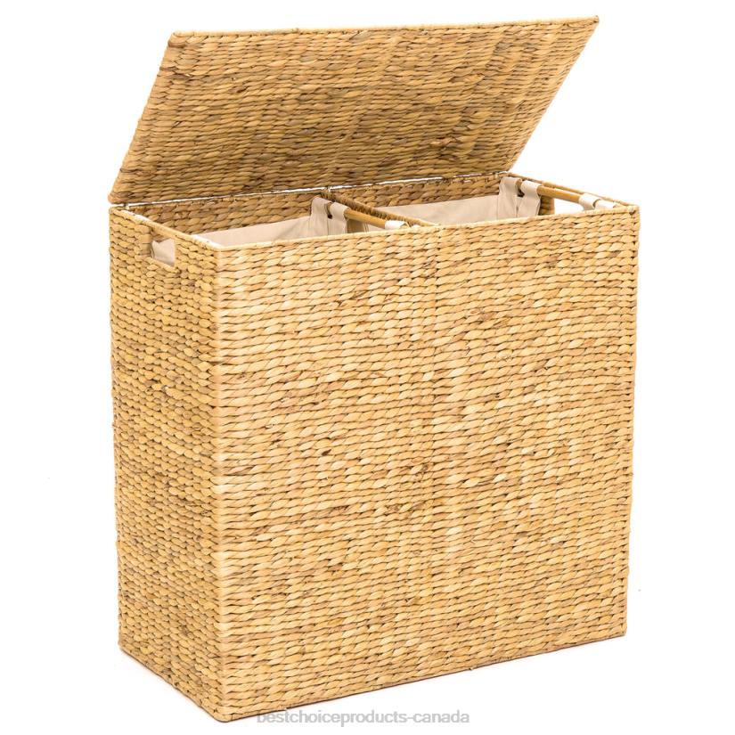 4LT2348 Brown Best Choice Products Extra Large Water Hyacinth Double Laundry Hamper Basket w/ 2 Liner Bags