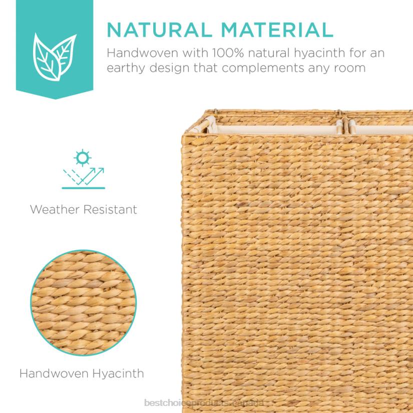4LT2348 Brown Best Choice Products Extra Large Water Hyacinth Double Laundry Hamper Basket w/ 2 Liner Bags