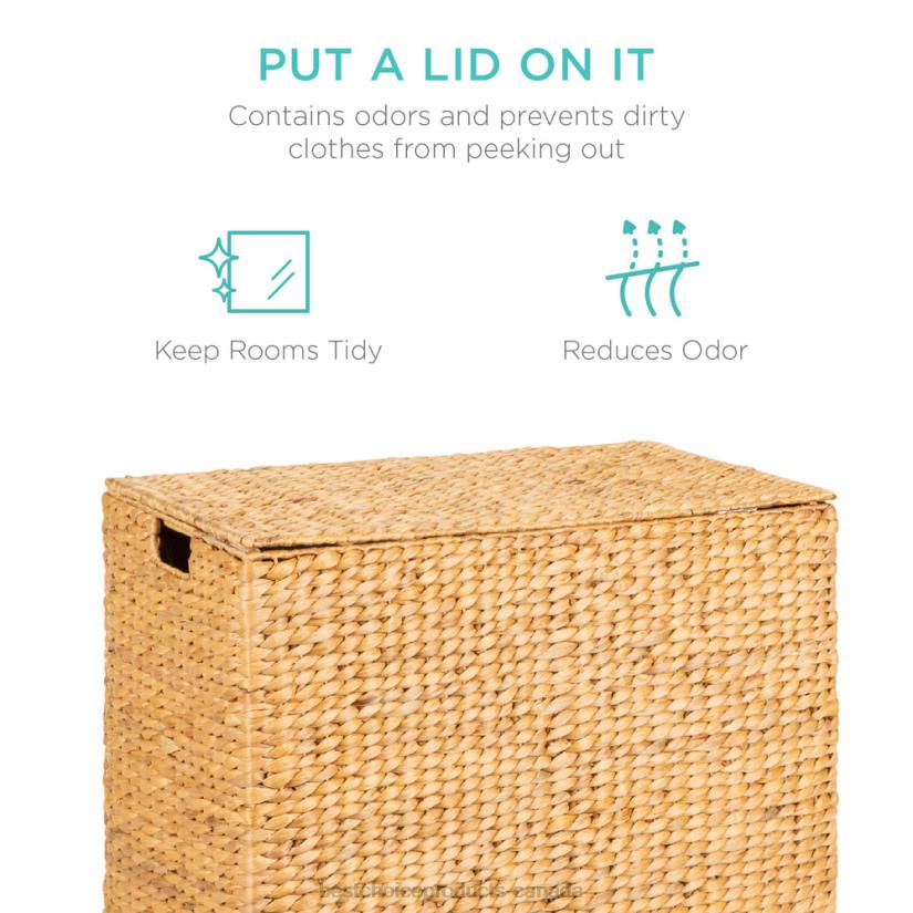 4LT2348 Brown Best Choice Products Extra Large Water Hyacinth Double Laundry Hamper Basket w/ 2 Liner Bags