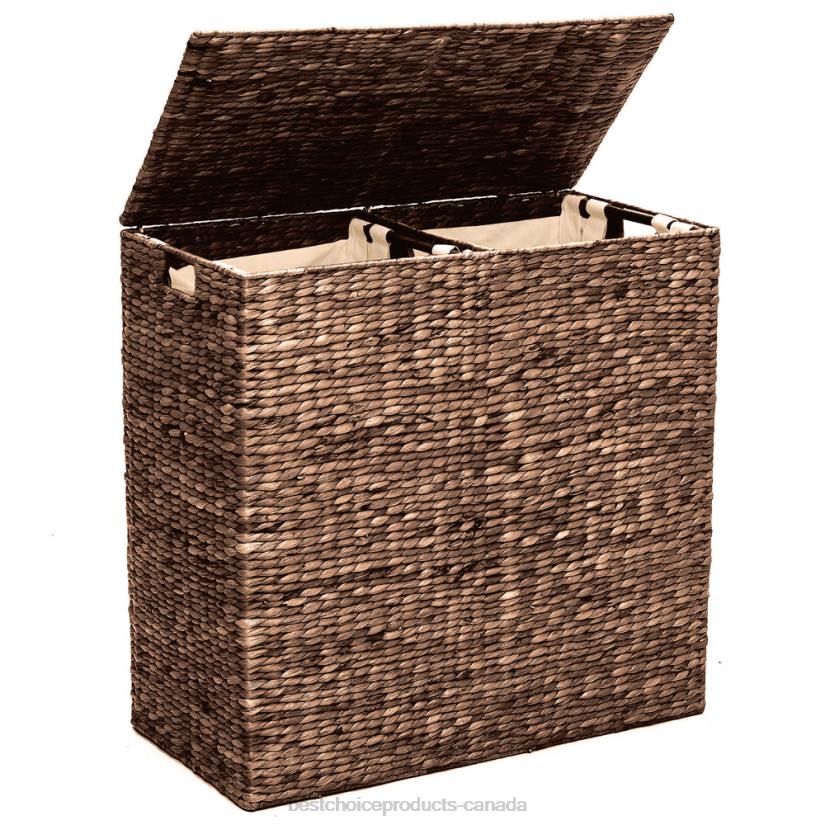 4LT2349 Espresso Best Choice Products Extra Large Water Hyacinth Double Laundry Hamper Basket w/ 2 Liner Bags