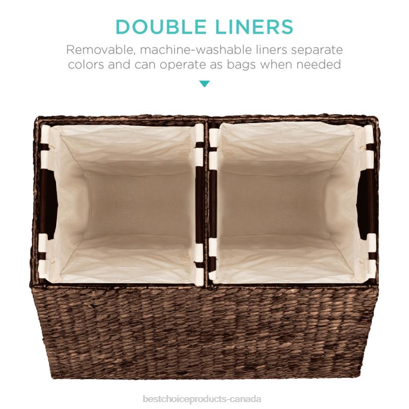 4LT2349 Espresso Best Choice Products Extra Large Water Hyacinth Double Laundry Hamper Basket w/ 2 Liner Bags