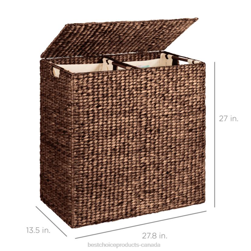 4LT2349 Espresso Best Choice Products Extra Large Water Hyacinth Double Laundry Hamper Basket w/ 2 Liner Bags