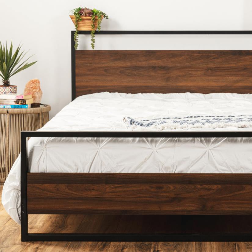 4LT2350 Black/Brown Best Choice Products Metal Wood Platform Queen Bed Frame w/ Wooden Slats