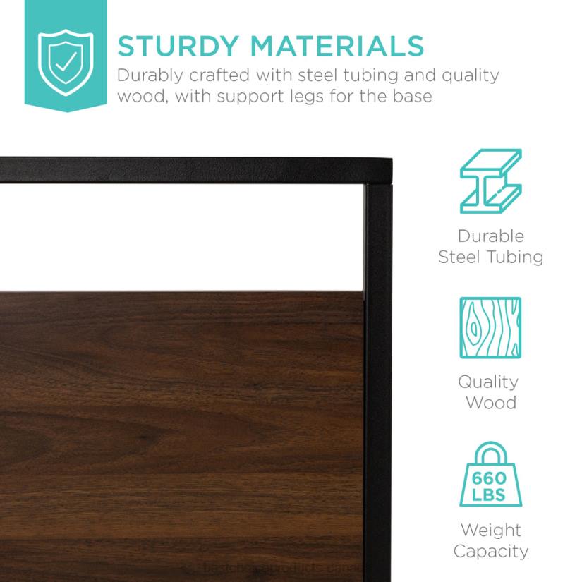 4LT2350 Black/Brown Best Choice Products Metal Wood Platform Queen Bed Frame w/ Wooden Slats