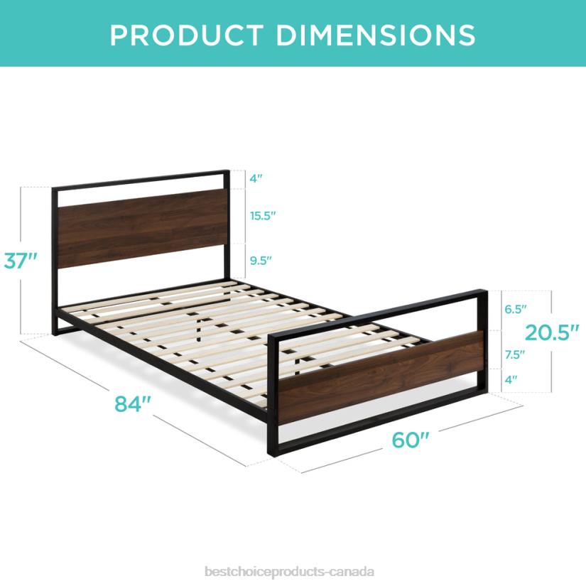 4LT2350 Black/Brown Best Choice Products Metal Wood Platform Queen Bed Frame w/ Wooden Slats