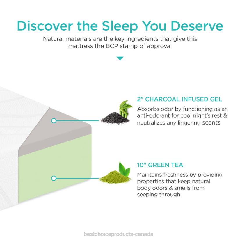 4LT2592 Beauty Best Choice Products 12in Medium-Firm Green Tea & Bamboo Charcoal Gel Memory Foam Mattress