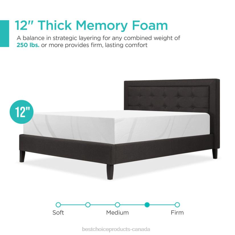 4LT2594 Beauty Best Choice Products 12in Medium-Firm Green Tea & Bamboo Charcoal Gel Memory Foam Mattress