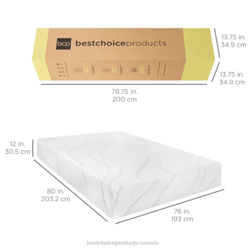 4LT2594 Beauty Best Choice Products 12in Medium-Firm Green Tea & Bamboo Charcoal Gel Memory Foam Mattress