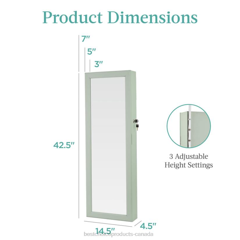4LT2598 Sage Best Choice Products Door/Wall Mount Mirror Jewelry Cabinet Armoire w/ Inside Mirror, LED Lights