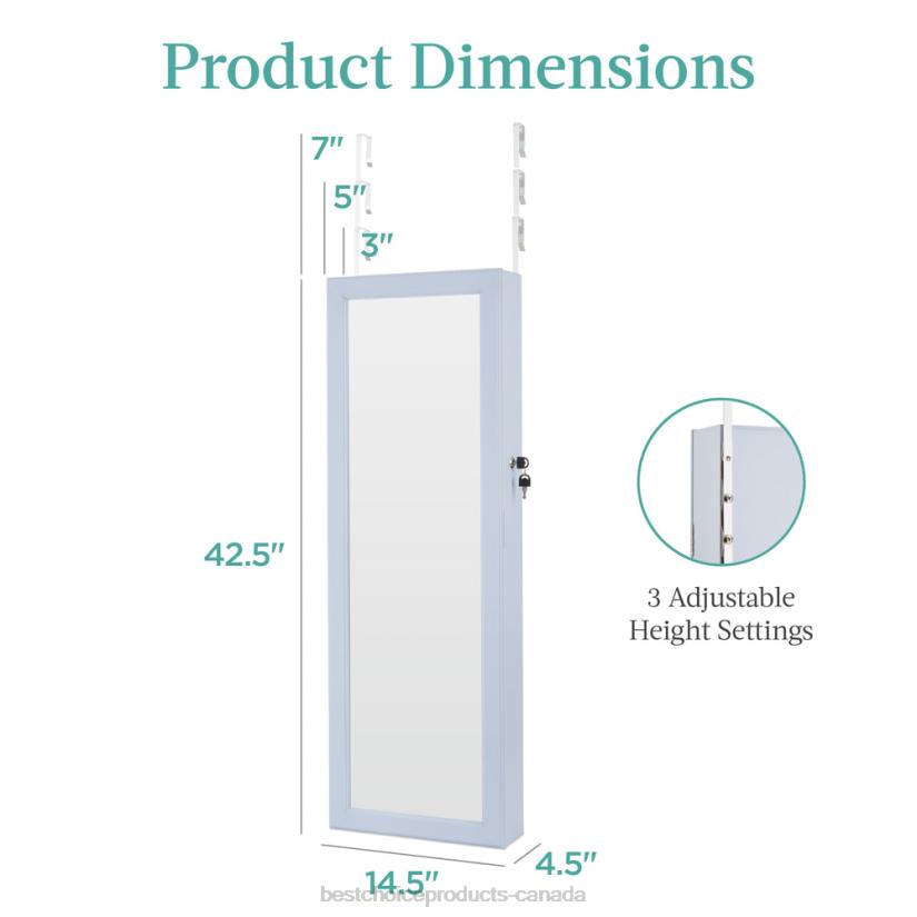 4LT2600 Powder Blue Best Choice Products Door/Wall Mount Mirror Jewelry Cabinet Armoire w/ Inside Mirror, LED Lights