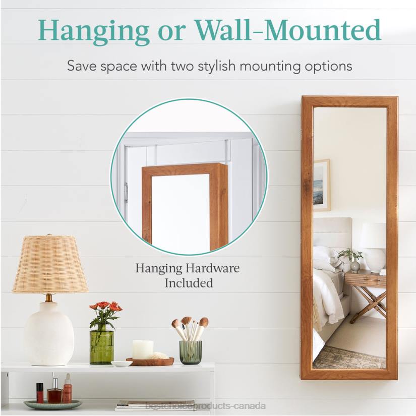 4LT2601 Rustic Brown Best Choice Products Door/Wall Mount Mirror Jewelry Cabinet Armoire w/ Inside Mirror, LED Lights