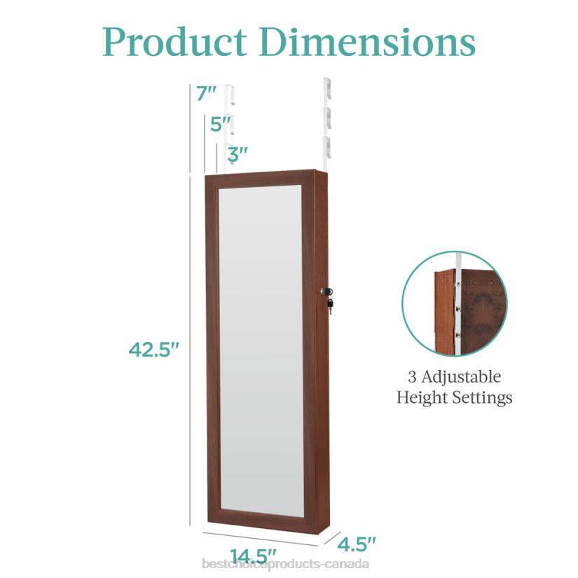 4LT2603 Walnut Best Choice Products Door/Wall Mount Mirror Jewelry Cabinet Armoire w/ Inside Mirror, LED Lights