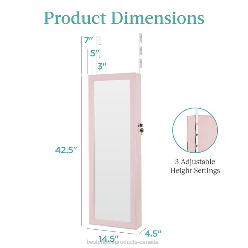 4LT2604 Dusty Pink Best Choice Products Door/Wall Mount Mirror Jewelry Cabinet Armoire w/ Inside Mirror, LED Lights