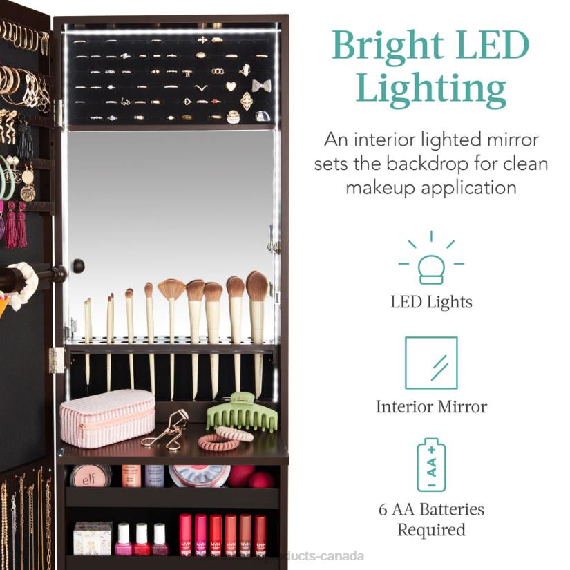 4LT2605 Espresso Best Choice Products Door/Wall Mount Mirror Jewelry Cabinet Armoire w/ Inside Mirror, LED Lights