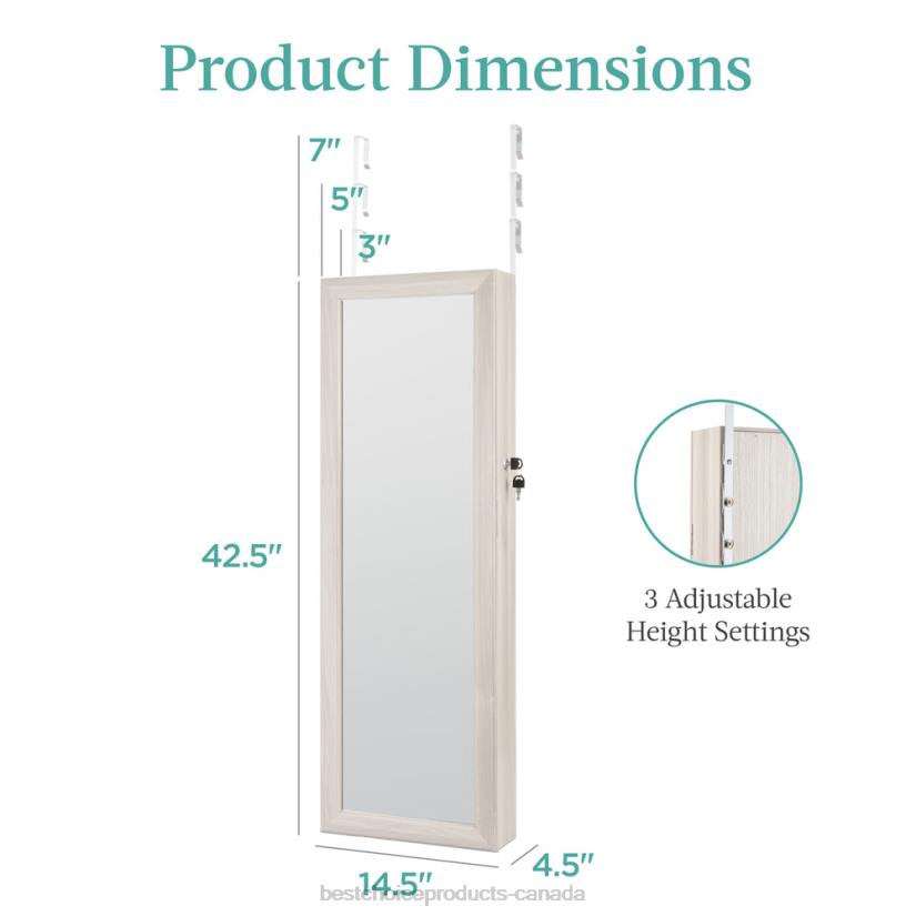 4LT2609 Coastal White Best Choice Products Door/Wall Mount Mirror Jewelry Cabinet Armoire w/ Inside Mirror, LED Lights