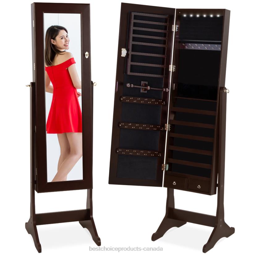 4LT2711 Espresso Best Choice Products 6-Tier Standing Jewelry Mirror Armoire w/ LED Lights