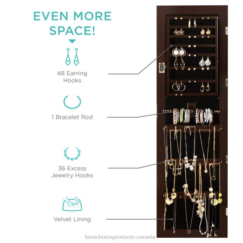 4LT2711 Espresso Best Choice Products 6-Tier Standing Jewelry Mirror Armoire w/ LED Lights