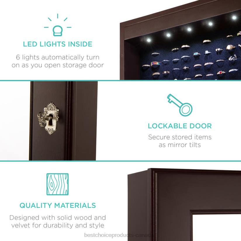 4LT2711 Espresso Best Choice Products 6-Tier Standing Jewelry Mirror Armoire w/ LED Lights