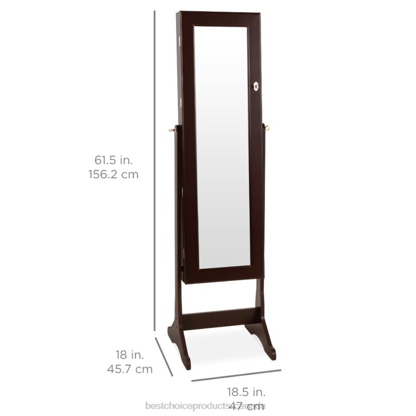 4LT2711 Espresso Best Choice Products 6-Tier Standing Jewelry Mirror Armoire w/ LED Lights