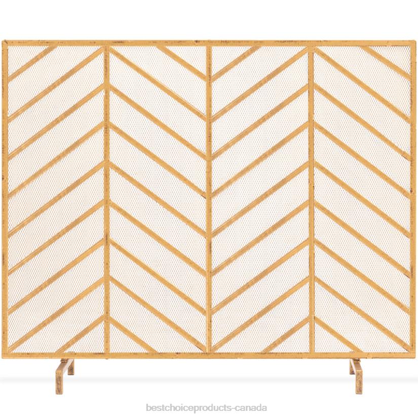 4LT21230 Gold Best Choice Products Single Panel Iron Chevron Fireplace Screen w/ Antique Finish