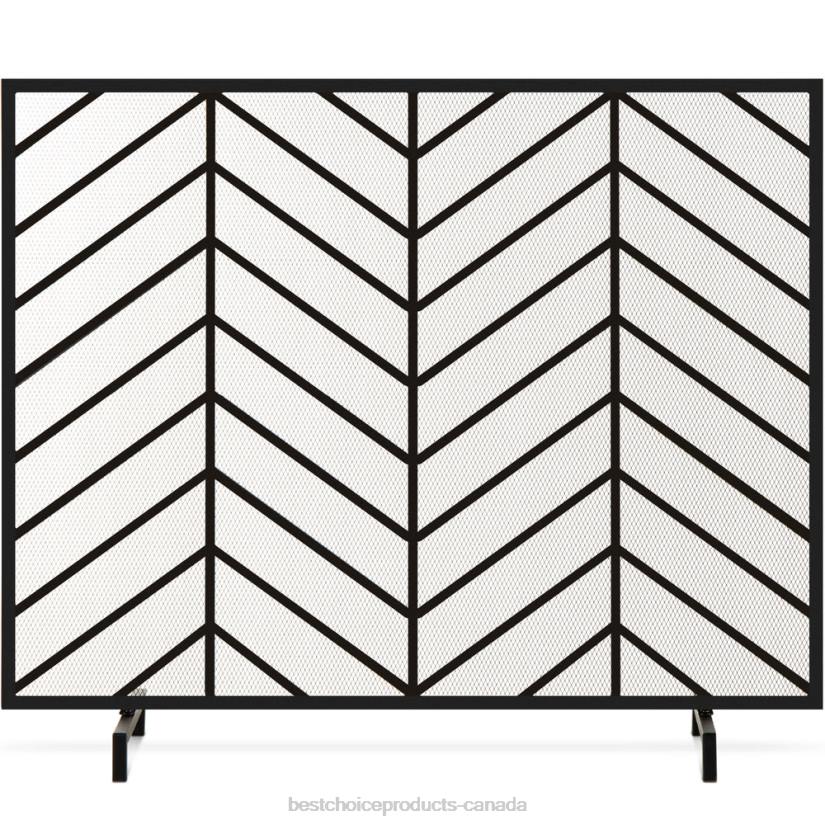 4LT21231 Satin Black Best Choice Products Single Panel Iron Chevron Fireplace Screen w/ Antique Finish