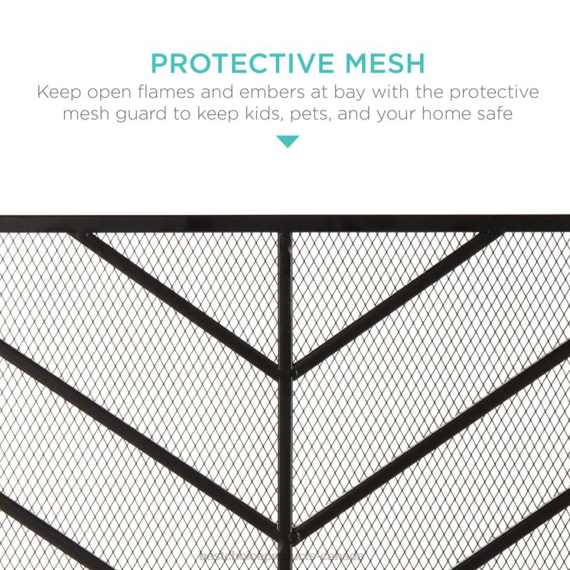 4LT21231 Satin Black Best Choice Products Single Panel Iron Chevron Fireplace Screen w/ Antique Finish