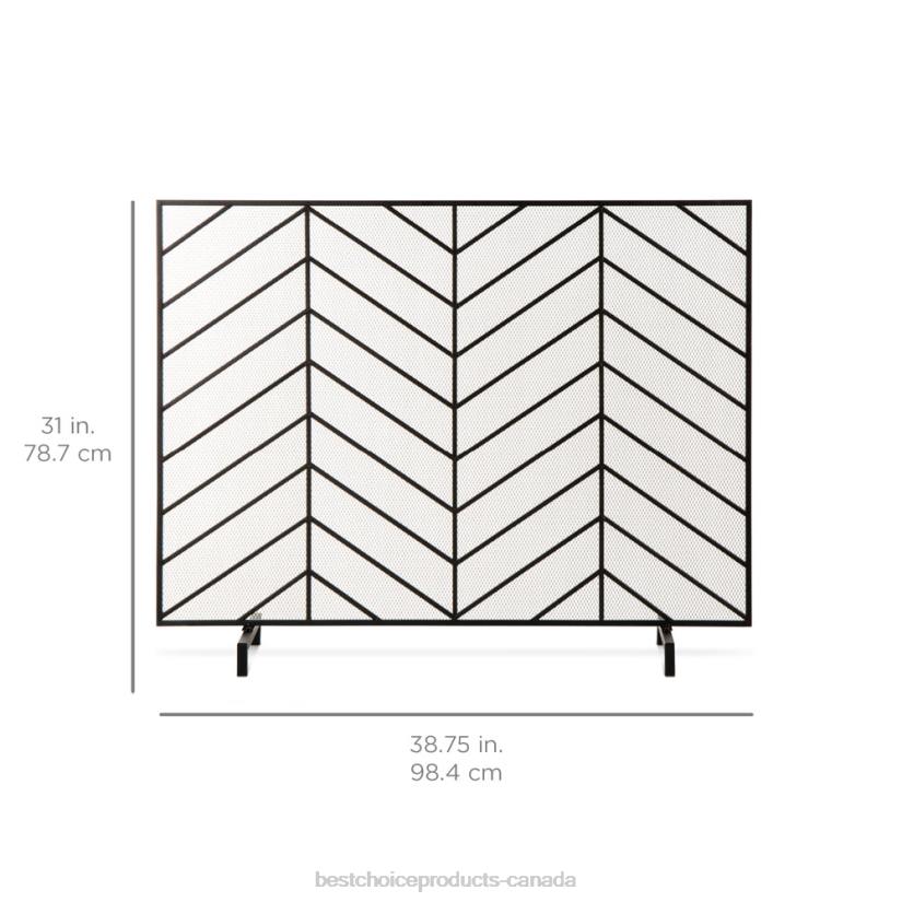 4LT21231 Satin Black Best Choice Products Single Panel Iron Chevron Fireplace Screen w/ Antique Finish