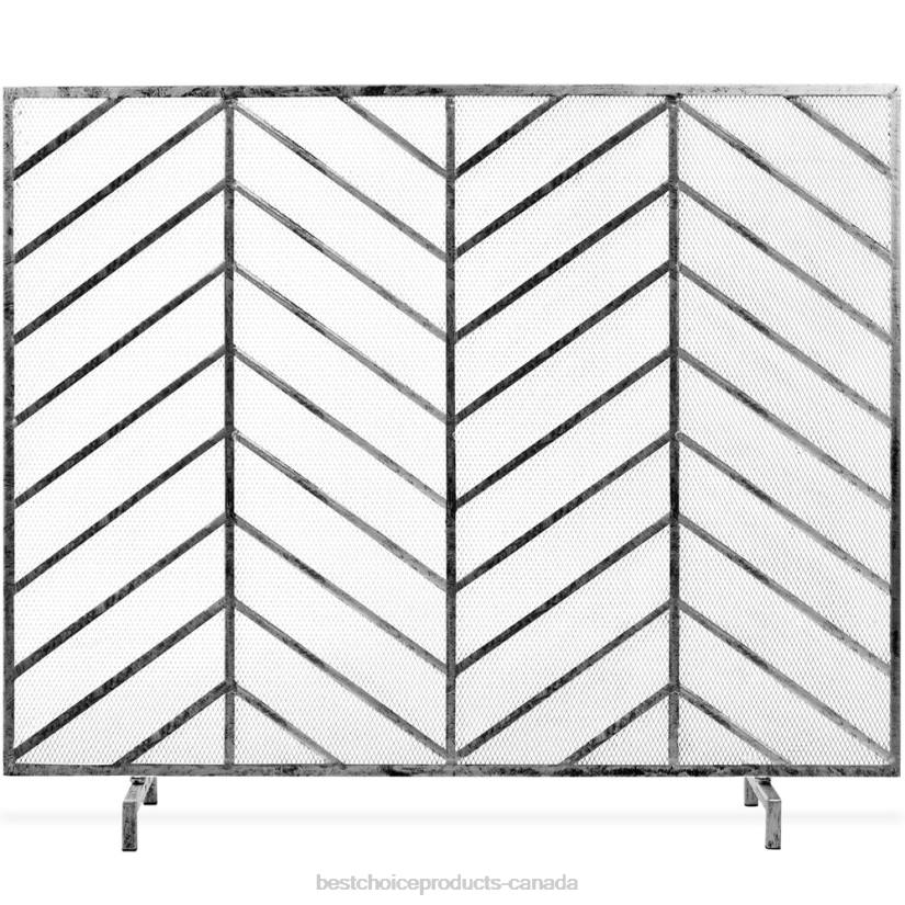 4LT21232 Pewter Best Choice Products Single Panel Iron Chevron Fireplace Screen w/ Antique Finish