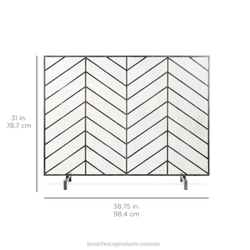 4LT21232 Pewter Best Choice Products Single Panel Iron Chevron Fireplace Screen w/ Antique Finish