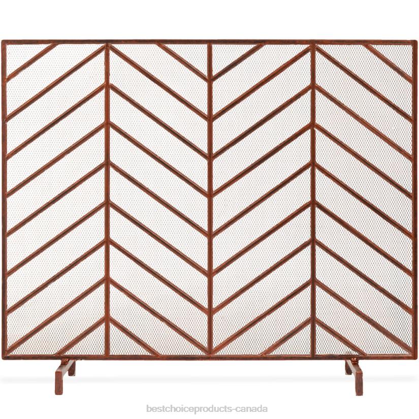 4LT21233 Copper Best Choice Products Single Panel Iron Chevron Fireplace Screen w/ Antique Finish