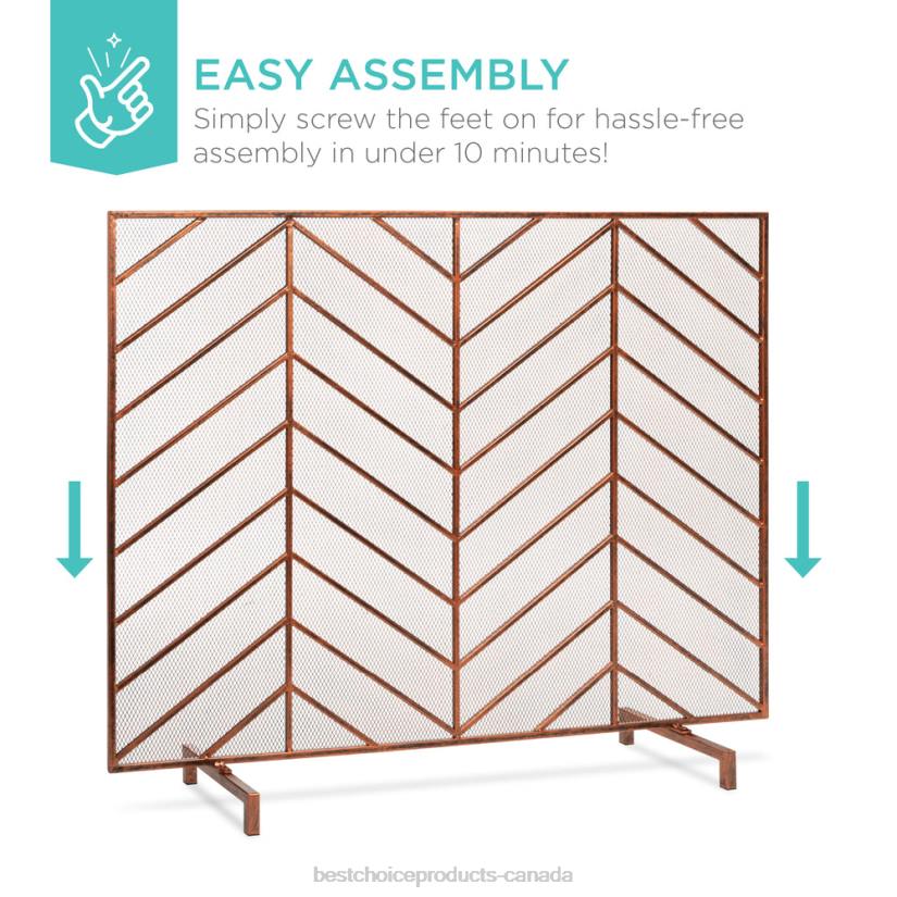 4LT21233 Copper Best Choice Products Single Panel Iron Chevron Fireplace Screen w/ Antique Finish