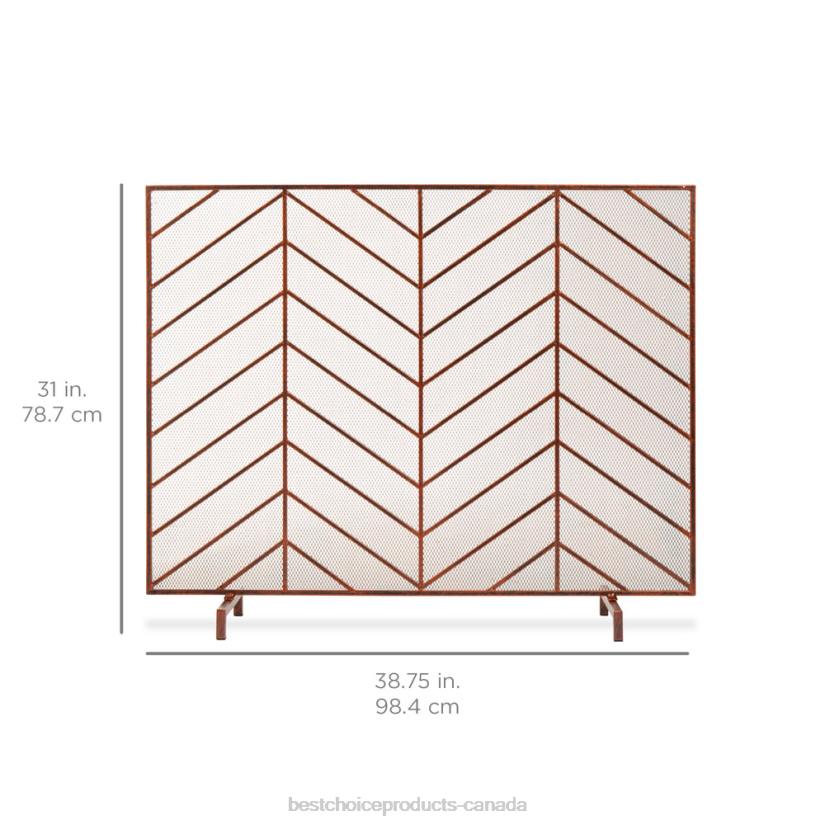 4LT21233 Copper Best Choice Products Single Panel Iron Chevron Fireplace Screen w/ Antique Finish