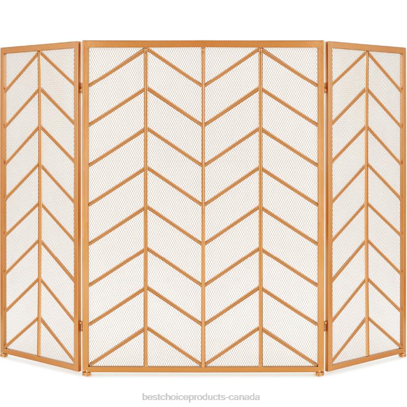4LT21260 Gold Best Choice Products 3-Panel Iron Chevron Fireplace Screen w/ Handles