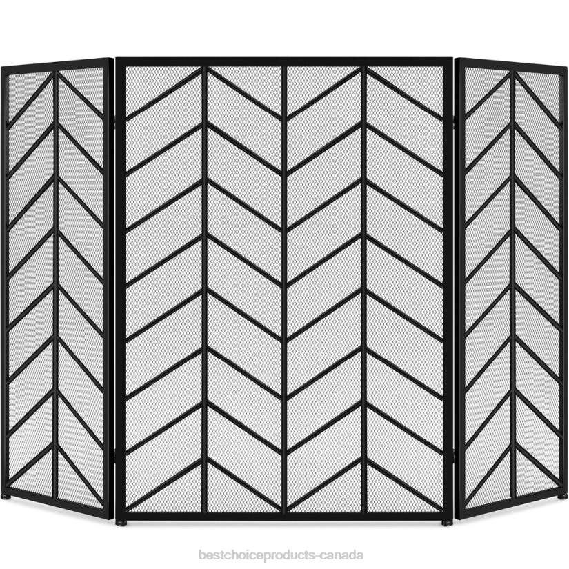 4LT21261 Black Best Choice Products 3-Panel Iron Chevron Fireplace Screen w/ Handles