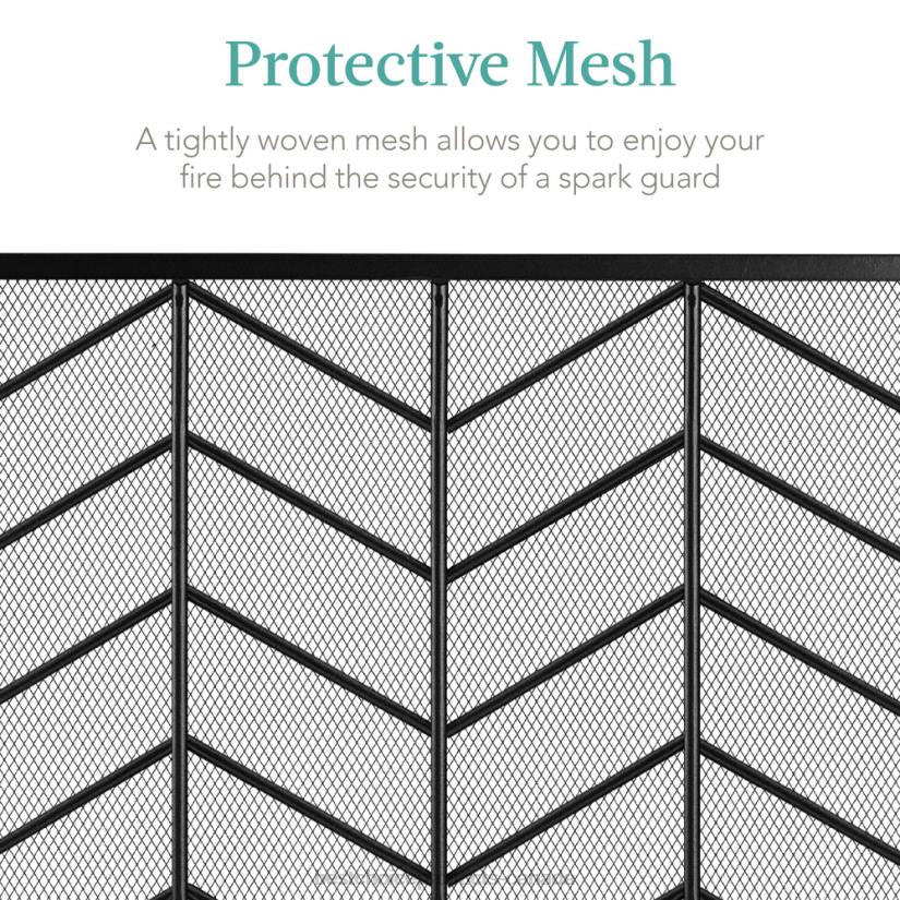 4LT21261 Black Best Choice Products 3-Panel Iron Chevron Fireplace Screen w/ Handles