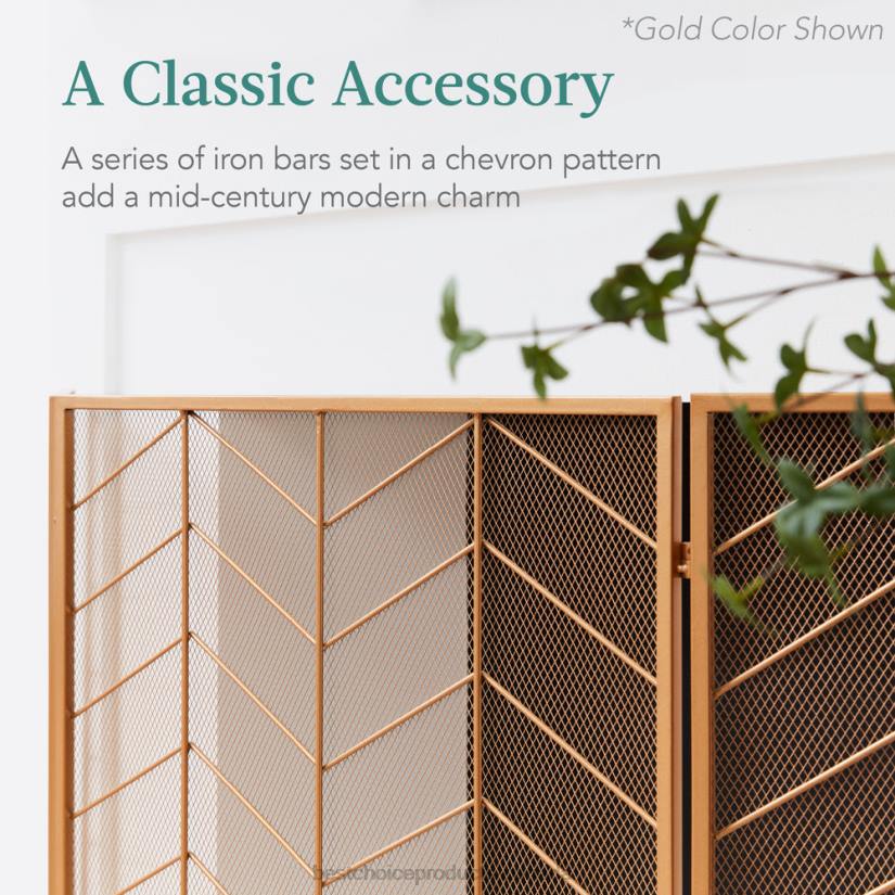 4LT21261 Black Best Choice Products 3-Panel Iron Chevron Fireplace Screen w/ Handles