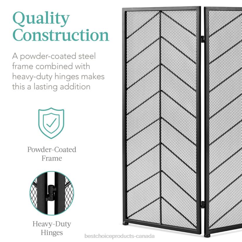 4LT21261 Black Best Choice Products 3-Panel Iron Chevron Fireplace Screen w/ Handles