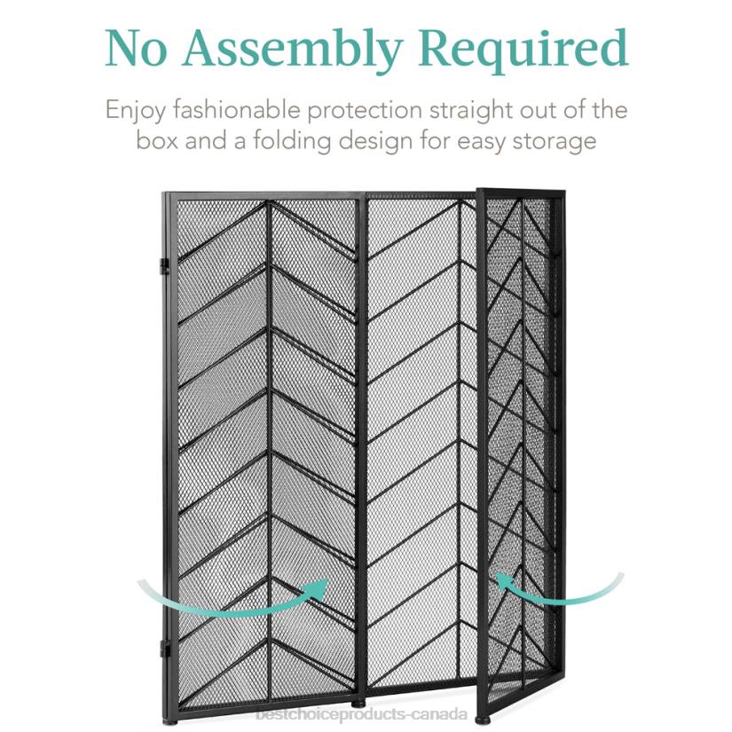 4LT21261 Black Best Choice Products 3-Panel Iron Chevron Fireplace Screen w/ Handles