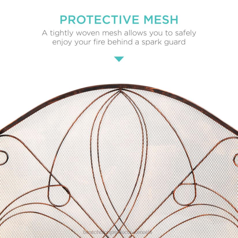 4LT21262 Copper Best Choice Products 3-Panel Wrought Iron Metal Fireplace Screen Cover w/ Scroll Design